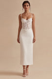 Robe de remise de diplôme corset blanche à bretelles fines longueur cheville avec dentelle