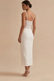 Robe de remise de diplôme corset blanche à bretelles fines longueur cheville avec dentelle