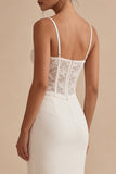 Robe de remise de diplôme corset blanche à bretelles fines longueur cheville avec dentelle