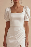 Robe de remise de diplôme midi midi en satin blanc à col carré