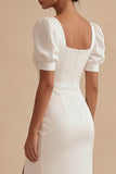 Robe de remise de diplôme midi midi en satin blanc à col carré