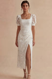 Robe de remise de diplôme en dentelle blanche, manches bouffantes, longueur cheville