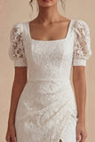 Robe de remise de diplôme en dentelle blanche, manches bouffantes, longueur cheville