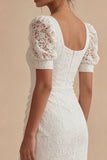 Robe de remise de diplôme en dentelle blanche, manches bouffantes, longueur cheville