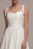 Robe de mariée de plage blanche à longues bretelles épaisses