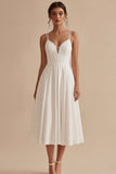 Robe de mariée de plage midi A Line en satin blanc simple