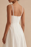 Robe de mariée de plage midi A Line en satin blanc simple