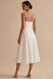 Robe de mariée de plage midi A Line en satin blanc simple