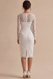 Robe de fiançailles bohèmes blanche à manches longues en dentelle bodycon en dentelle
