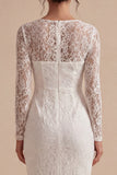 Robe de fiançailles bohèmes blanche à manches longues en dentelle bodycon en dentelle