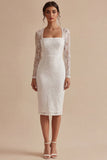 Robe de fiançailles bohèmes blanche à manches longues en dentelle bodycon en dentelle