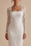 Robe de fiançailles bohèmes blanche à manches longues en dentelle bodycon en dentelle