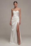 Robe de fiançailles Maxi blanche à fourreau froncé avec fente