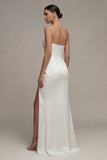 Robe de fiançailles Maxi blanche à fourreau froncé avec fente