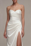 Robe de fiançailles Maxi blanche à fourreau froncé avec fente