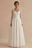 Robe de mariée blanche à manches longues florales A Line Maxi Bohemi avec dentelle