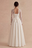 Robe de mariée blanche à manches longues florales A Line Maxi Bohemi avec dentelle