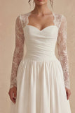 Robe de mariée blanche à manches longues florales A Line Maxi Bohemi avec dentelle