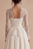 Robe de mariée blanche à manches longues florales A Line Maxi Bohemi avec dentelle