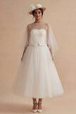 Robe de mariée bohème longue à col bateau A Line Ilusion blanche
