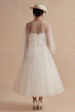 Robe de mariée bohème longue à col bateau A Line Ilusion blanche