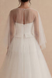Robe de mariée bohème longue à col bateau A Line Ilusion blanche