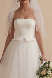 Robe de mariée bohème longue sans bretelles blanche A Line