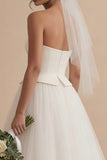 Robe de mariée bohème longue sans bretelles blanche A Line