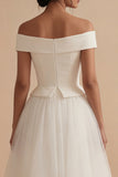 Robe de mariée bohème blanche longue à épaules décalées