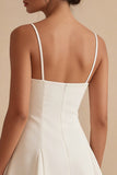 Robe de remise de diplôme courte à bretelles blanches à bretelles fines A Line avec nœud