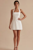 Robe de remise de diplôme short blanche dos nus A Line