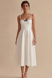 Robe de fiançailles blanche à longues bretelles fines avec nœud