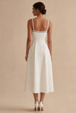 Robe de fiançailles blanche à longues bretelles fines avec nœud