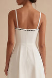 Robe de fiançailles blanche à longues bretelles fines avec nœud