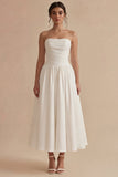 Robe de mariée blanche sans bretelles à fronçages A Line Maxi Beach