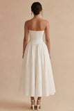 Robe de mariée blanche sans bretelles à fronçages A Line Maxi Beach