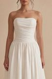 Robe de mariée blanche sans bretelles à fronçages A Line Maxi Beach