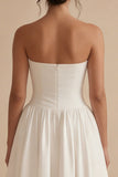 Robe de mariée blanche sans bretelles à fronçages A Line Maxi Beach