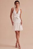 Robe mini blanche A Line Twiner avec nœud
