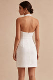 Robe blanche Bodycon moulante à dos froncé