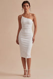 Robe Midi blanche moulante à une épaule