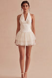 Mini-robe corset à volants blancs à volants en ligne à dos nus