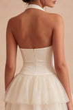 Mini-robe corset à volants blancs à volants en ligne à dos nus