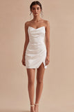 Robe blanche Bodycon, Bodycon, Froncée et Bustière, avec fente