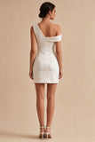 Petite robe blanche Bodycon à col asymétrique et froncé