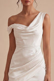 Petite robe blanche Bodycon à col asymétrique et froncé