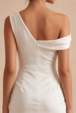 Petite robe blanche Bodycon à col asymétrique et froncé