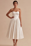 Robe Midi en satin corset White Sweetheart A Line