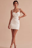 Bodycon robe mini blanche à bretelles fines découpées