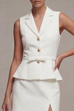 Robe courte d’affaires blanche à revers cranté en deux pièces simple boutonnage avec ceinture